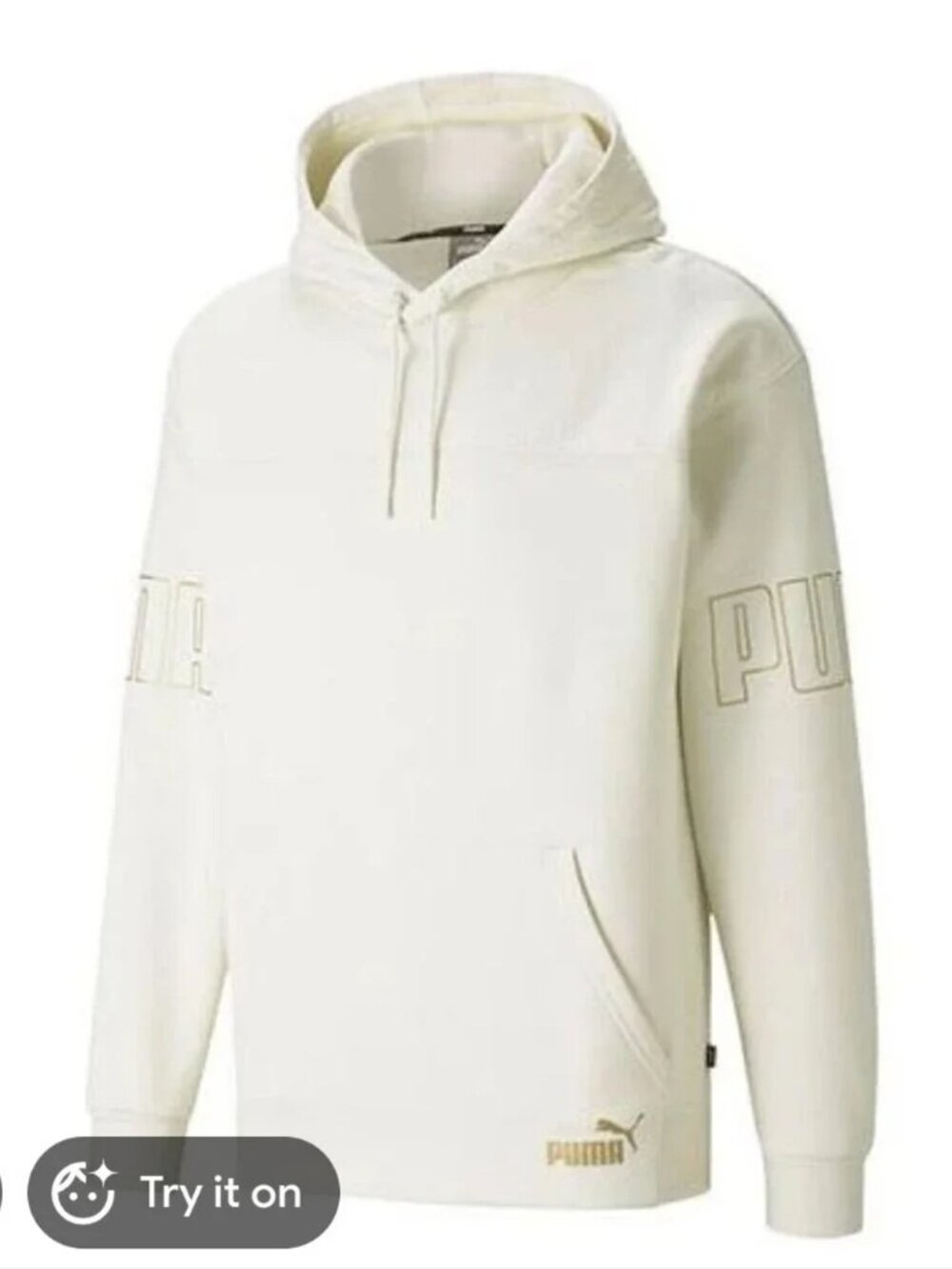 PUMA Men's Winterized Logo Hoodie Beige Cream off White Cotton Blend Medium